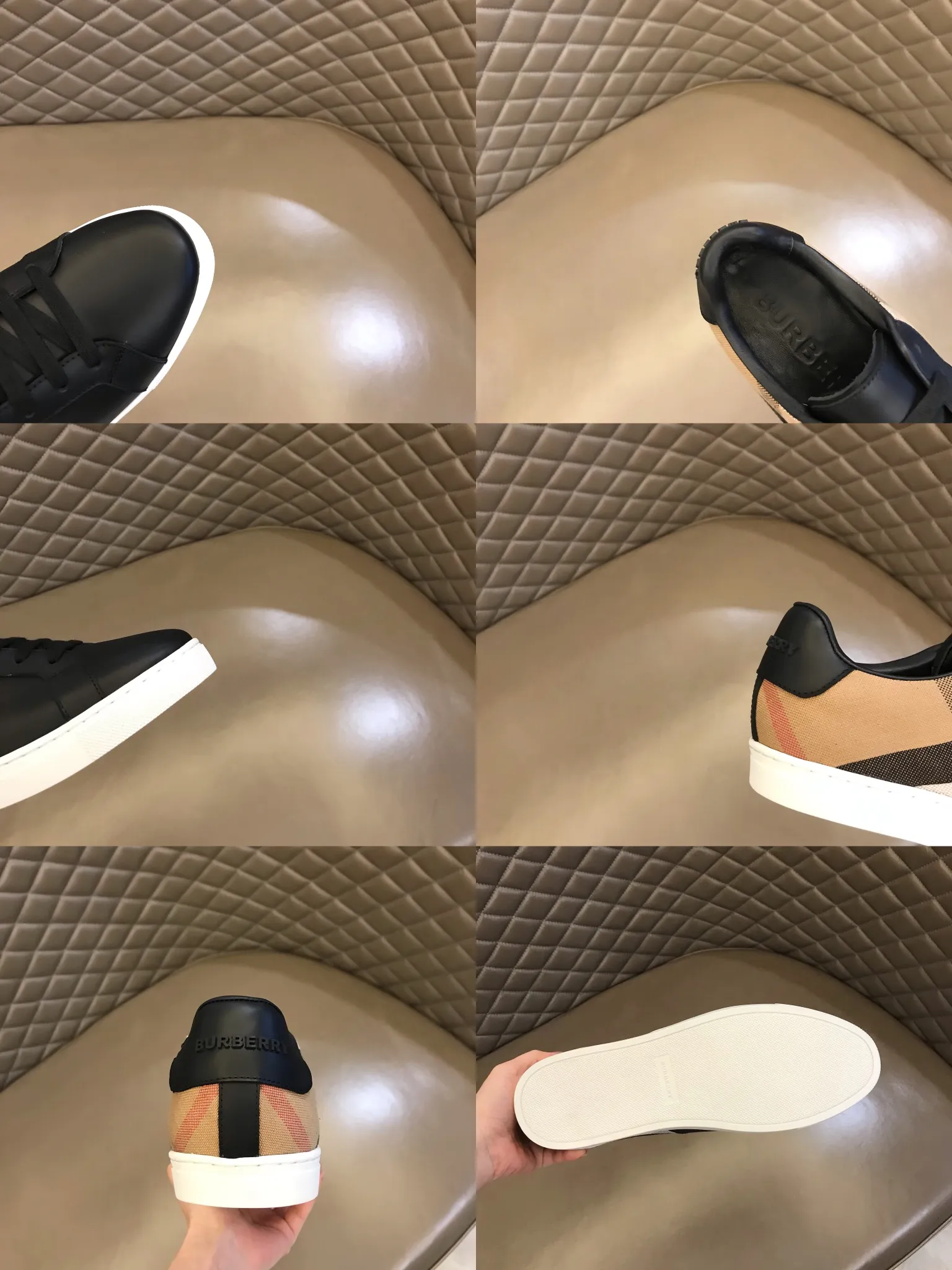 ¥380▫️B’s men’s classic low-top sneakers are reinterpreted in Vintage plaid cotton and cowhide materials, and decorated with a new brand logo. First-layer cowhide lining, embossed Burberry logo on the heel, and original TPU outsole! 38-44 (45 customized)